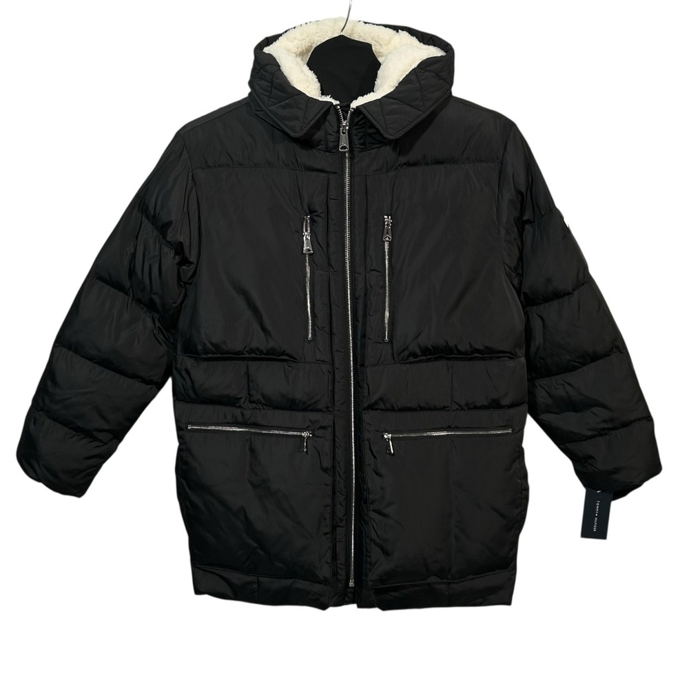 Tommy Hilfiger Men's Heavyweight Jacket Quilted Parka Coat Size M Black Hooded